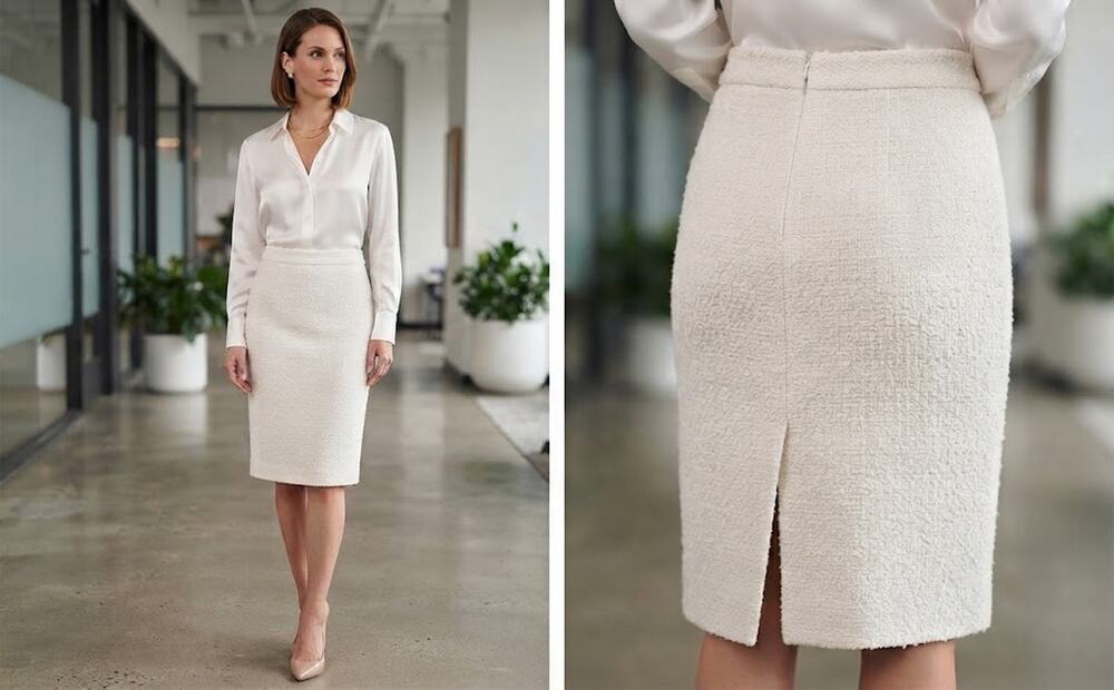Kasper Ivory Tweed Boucle Pencil Skirt Womens Size 6 Lined Back Slit NWT